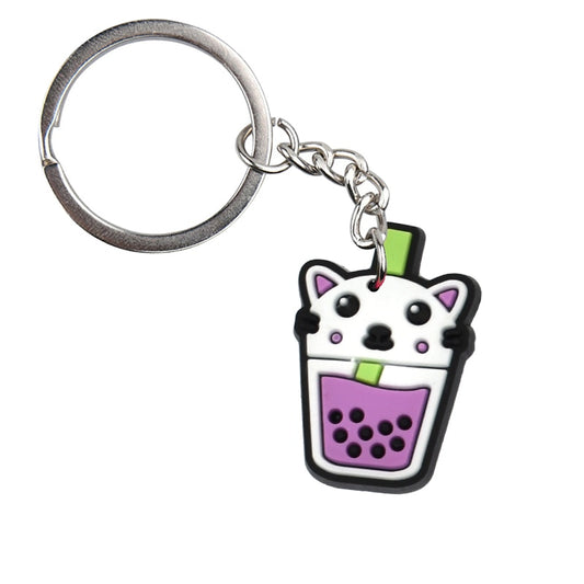 Cat Cup Bubble Tea Keychain Cartoon Key Holder Car handbag Keyring Gift Pendant