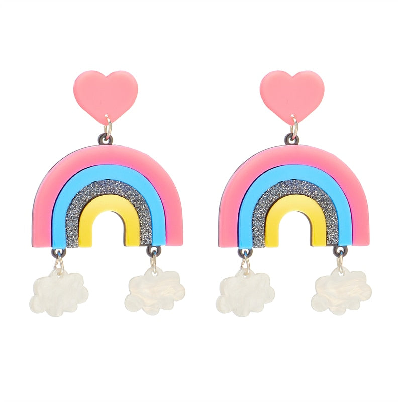 Rainbow Cloud Heart Drop Earrings Women Travel Fashion Cartoon Earrings Creative