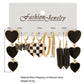 5 Pairs Black Hearts Hoop Drop Charm Earrings For Women Girl Fashion Modern