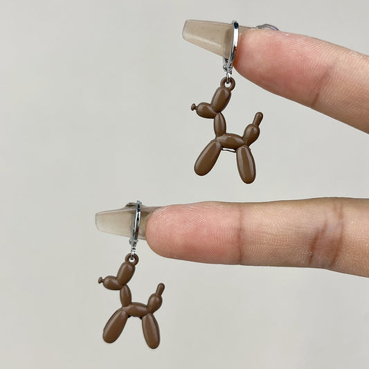 Brown Enamel Puppy Dog Drop Earrings Women Fashion Creative Art Cute Stylish