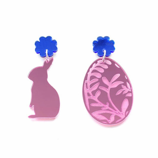 Pink Rabbit and Egg Drop Earrings Women Travel Fashion Cartoon Earrings Creative