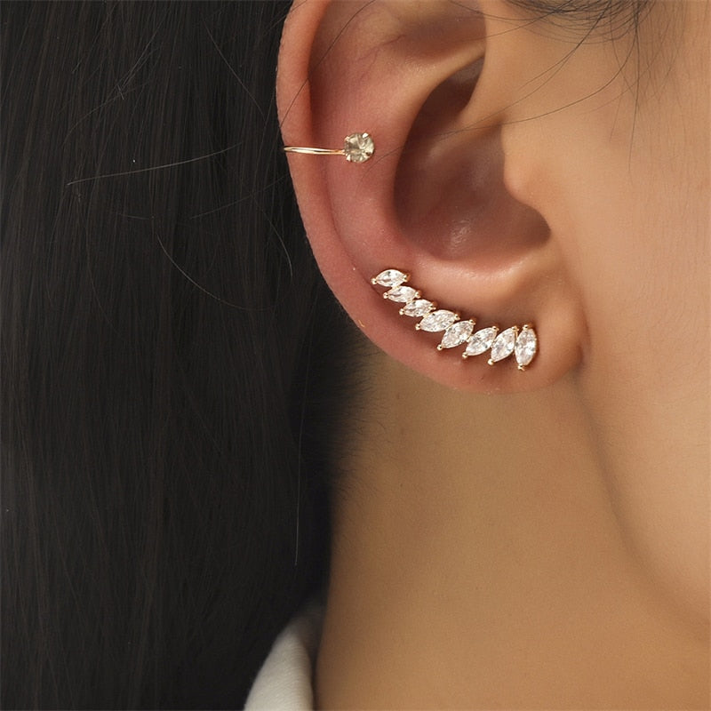 1Pc Rhinestone Leaf Bohemian Ear Stud Earrings Women Girl Trendy Earrings