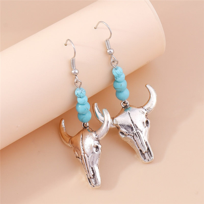 Bull Head Skull Drop Earrings Women Creativity Jewelry Cute Earring Girls Gift