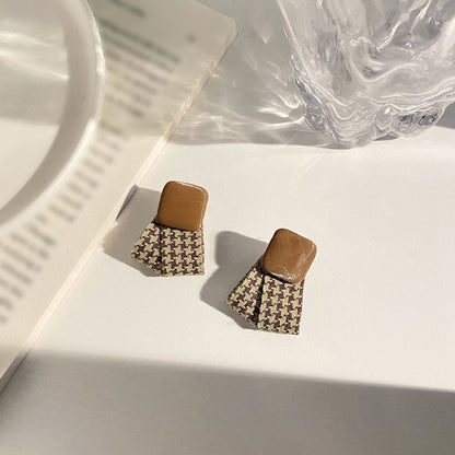 Dark Brown Plaid Fashion Women Earrings Retro Design Stud Earrings Jewelry Gifts