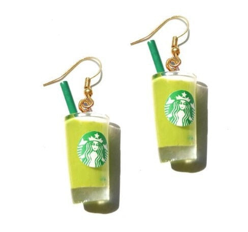 Matcha Drink Funny Design Dangle Drop Earrings Women Fashion Creative Art Cute