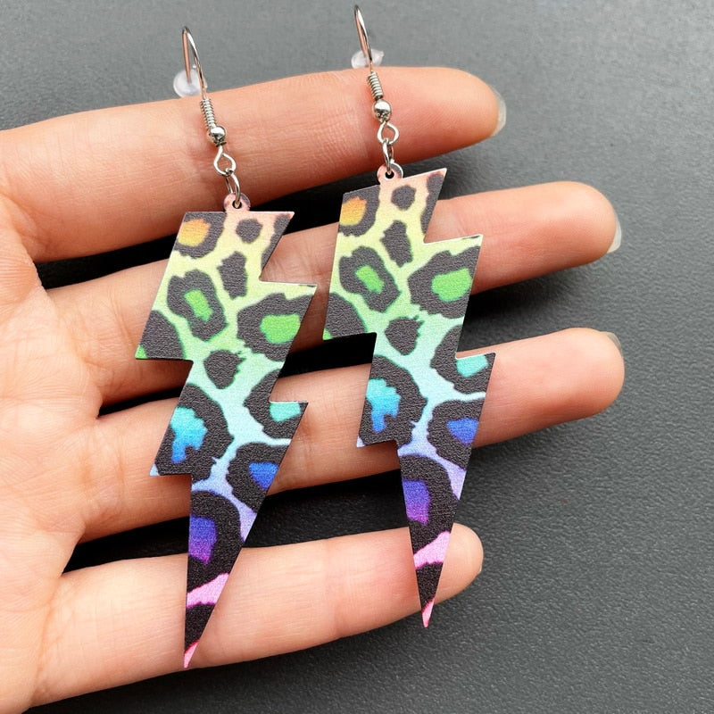 Rainbow Leopard Big Lightning Dangle Earrings Women Girl Fashion Trendy Jewelry