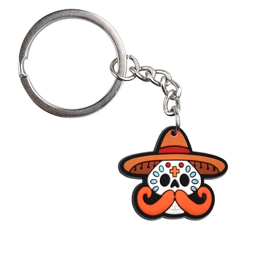 Skull and Combrero Mexican Day Of The Dead Keyring Cartoon Keychains Souvenir