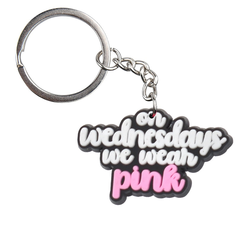 20 Styles Cartoon Breast Cancer Salon PVC Keychain Pink Ribbon Keyring Keychain