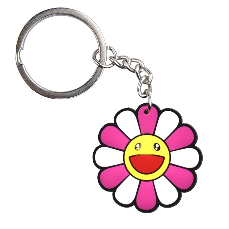 15 Styles PVC Rubber Colorful Cute Flower Sunflower Keychain Fashion Cartoon