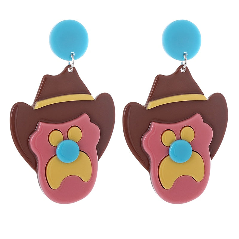 Sad Clown Acrylic Drop Earrings Women Travel Fashion Cartoon Earrings Creative