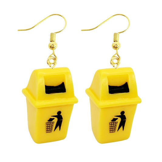 Creative Funny Design Trash Bin Drop Earrings Women Creativity Jewelry Cute