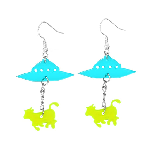 Blue Spaceship Drop Earrings Women Creativity Jewelry Cute Earring Girls Gift