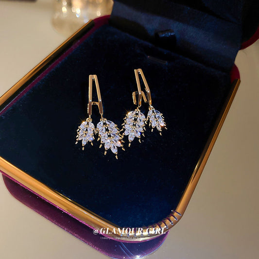 Rhinestone Leaf Drop Earrings Women Party Wedding Jewelry Dangle Gifts Earrings