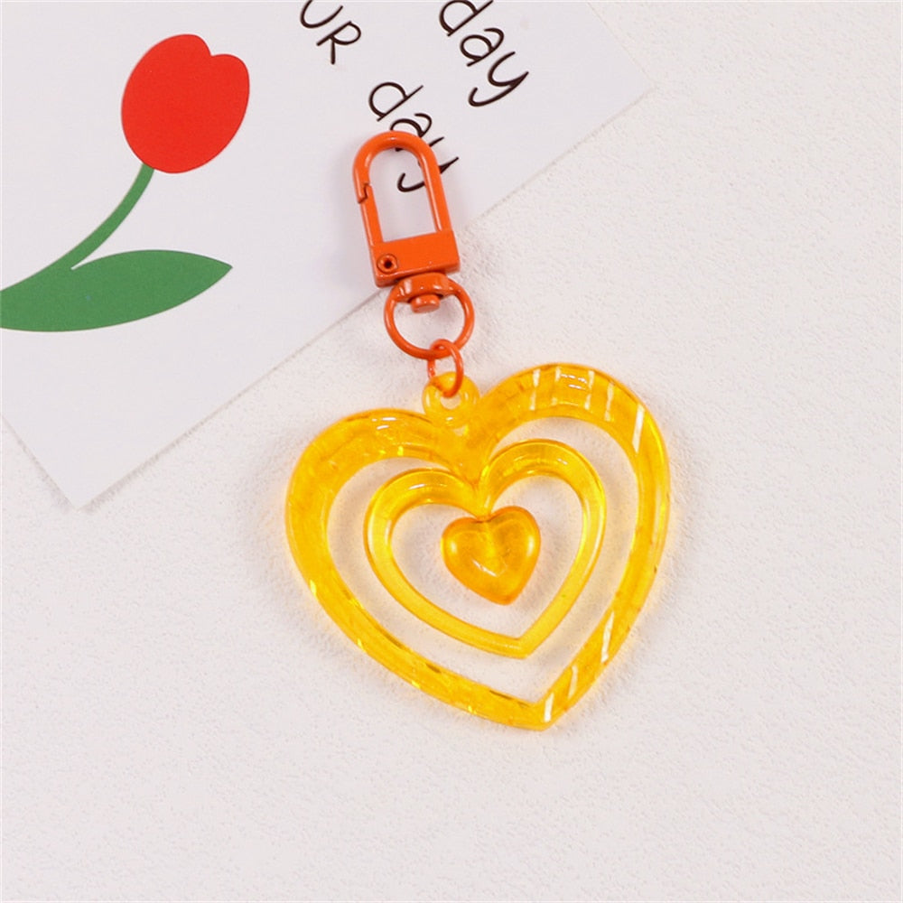 6 Colors Hollow Heart Acrylic Keychain Cute Earphone Case Pendant For Girls