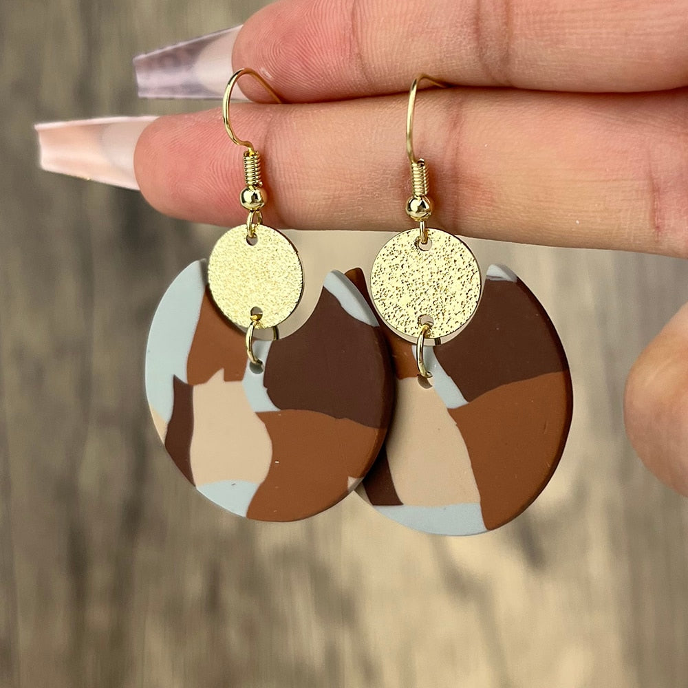 Brown Geometric Pottery Clay Drop Earrings Jewelry For Women Fashion Accessories