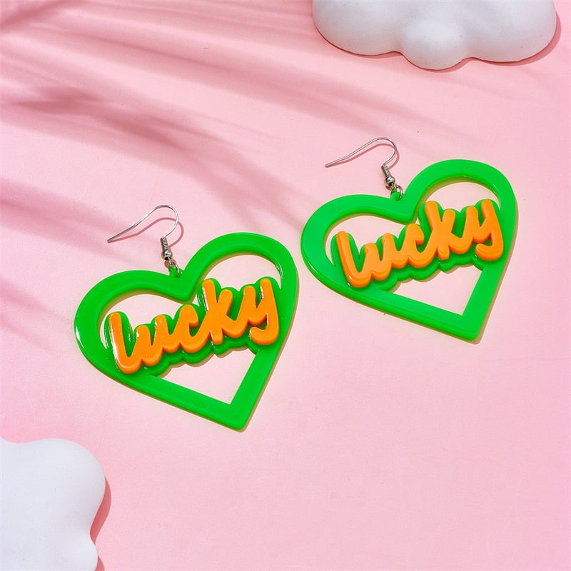 Lucky Green Heart Drop Earrings Female Travel Cartoon Earrings Creative Art