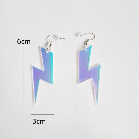 Holographic Lightning Drop Earrings Hip Hop Art Women Party Jewelry Ear Fashion