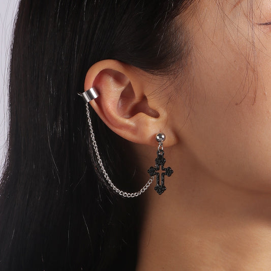 1Pc Hollow Black Cross Stud Earrings Ear Cuff Trendy Women Fashion Earrings