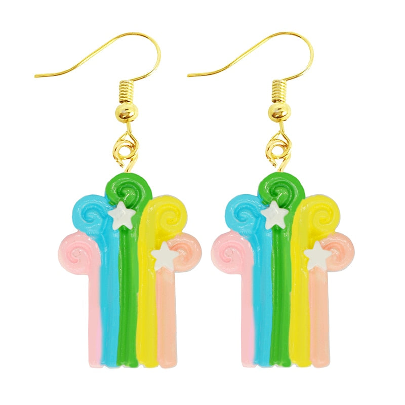 Rainbow Light Star Drop Earrings Women Art Fashion Cartoon Earrings Creative