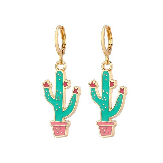 Cactus and Flowers Drop Earrings Jewelry For Women Fashion Accessories Trendy