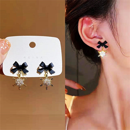 Black Bow Snowflake Exquisite Stud Earrings Women Statement Earrings Party