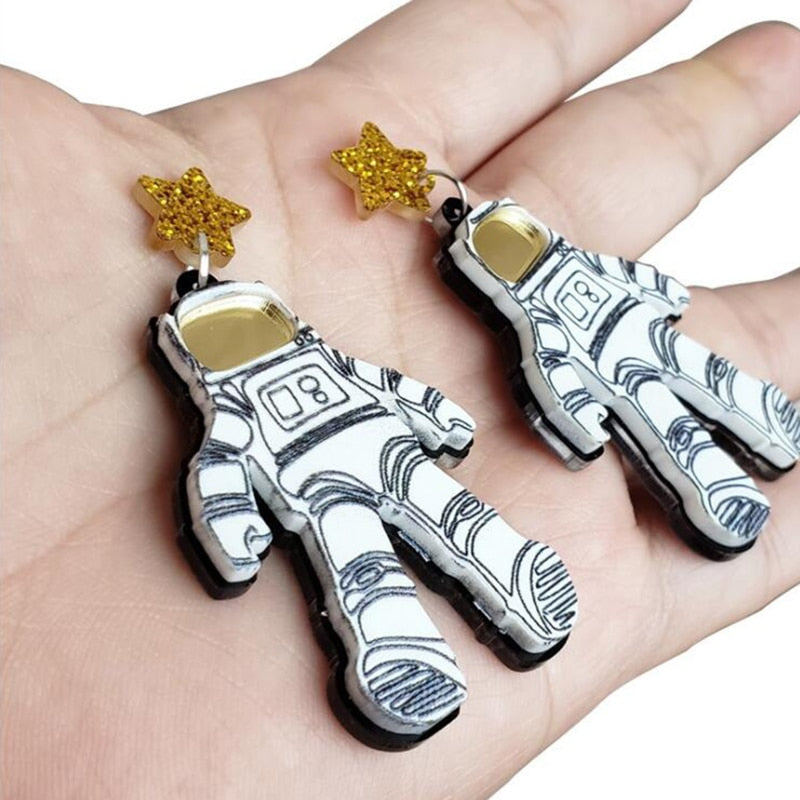 Glitter Star Astronaut Drop Earrings Women Creativity Jewelry Cute Earring Girls