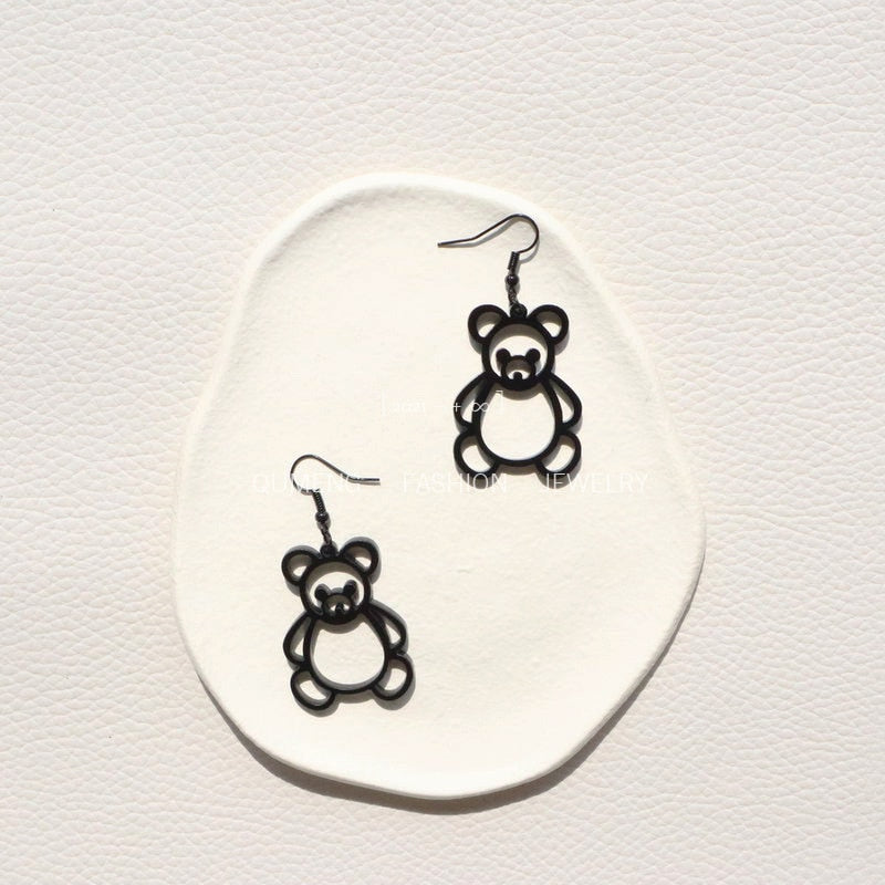 Cute Hollow Bear Drop Earrings Female Travel Cartoon Earrings Creative Art