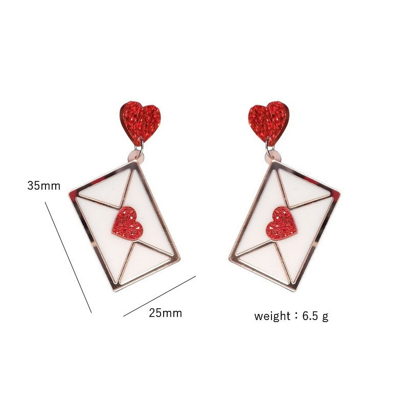 Valentine's Day Acrylic Love Letter Dangle Earrings Women Girl Fashion Trendy