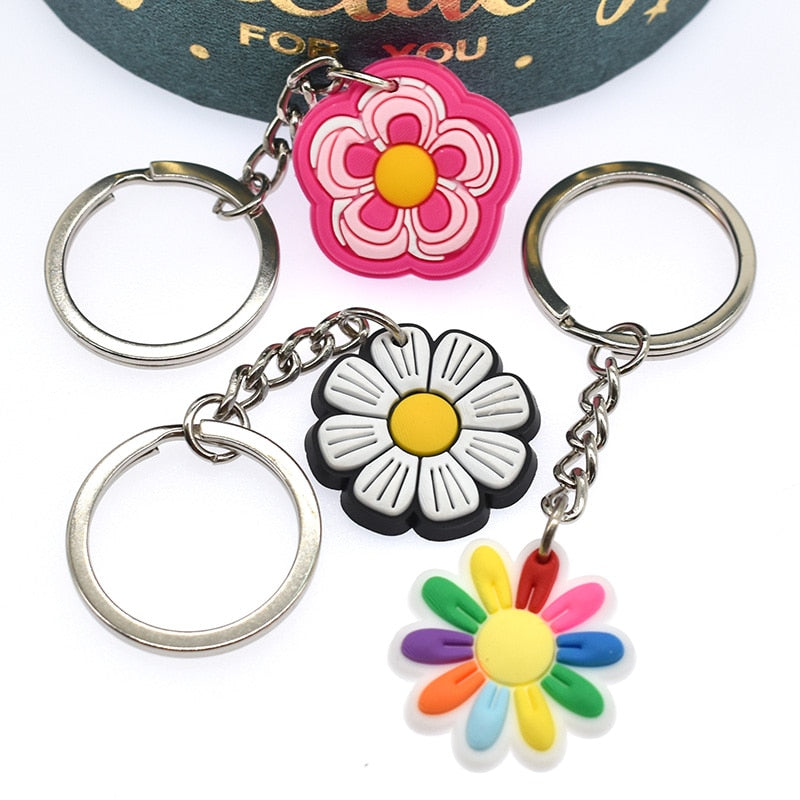 10 Styles Cartoon Colorful Flowers Keyring Cute Creative Fashion Keychains Bag