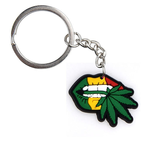 Rasta Lips Green Leaf Keychain Cartoon Creative Gift Key Holder Keyring Anime