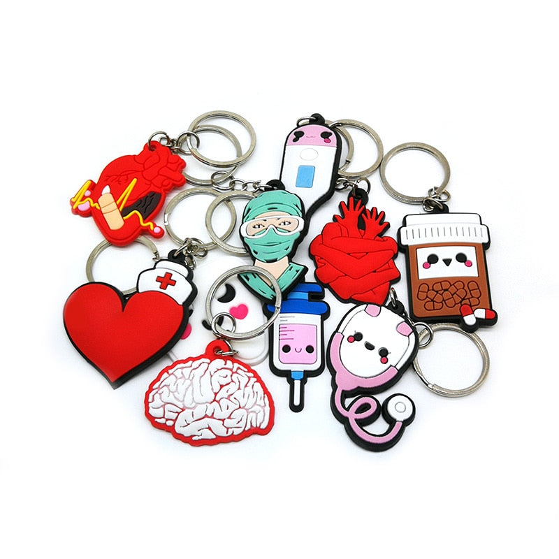 13 Styles PVC Cute Medicine Key Chain Lovely Gift for Medical Worker Key Ring