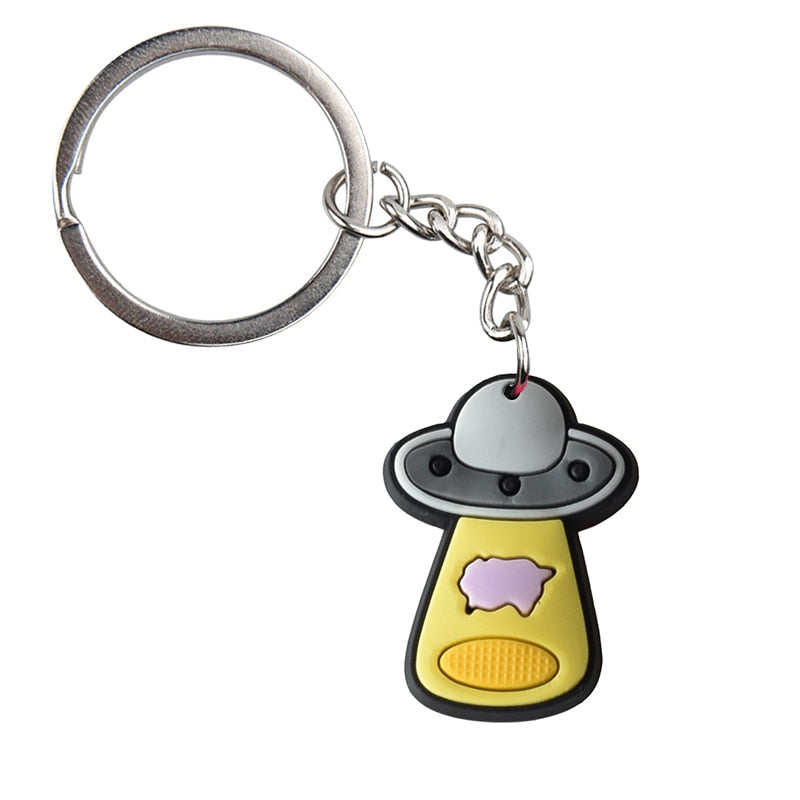 Yellow Light Spaceship Soft PVC Rubber Keychain Keyring Women Bag Accessories