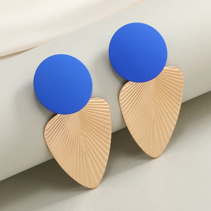 Blue Round Detail Palm Leaf Lady Cute Drop Earrings for Women Jewelry Girls