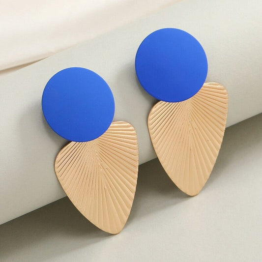 Blue Round Detail Palm Leaf Lady Cute Drop Earrings for Women Jewelry Girls
