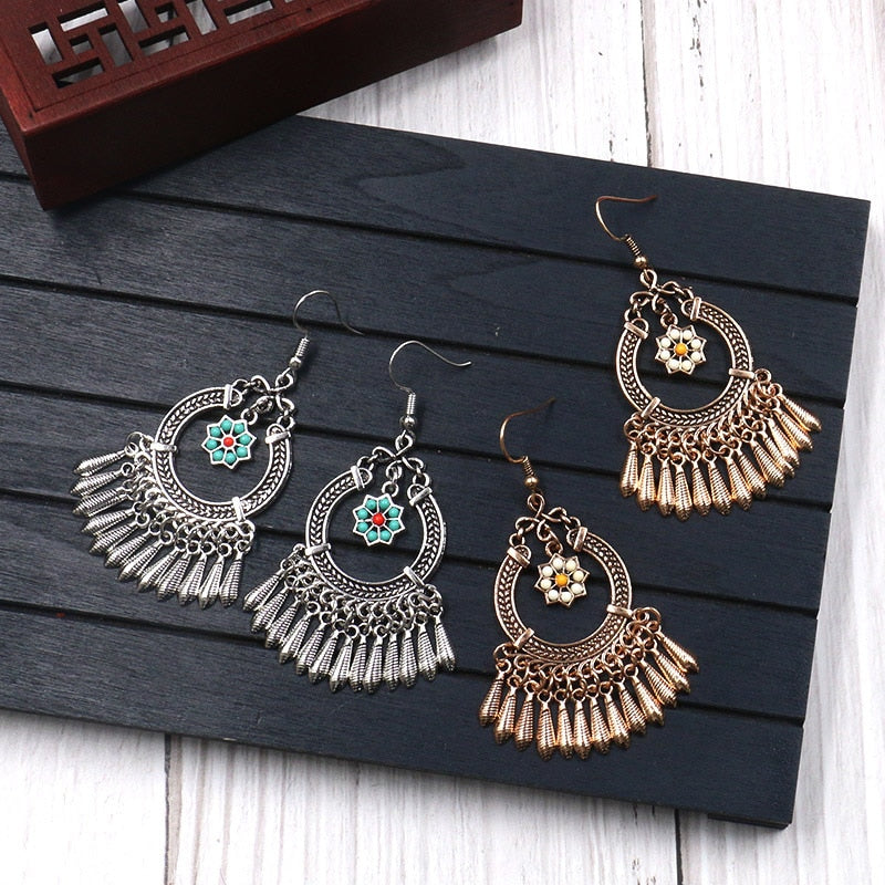 Boho Style Bronze Flower Dangling Drop Earrings Female Fashion Earrings Jewelry