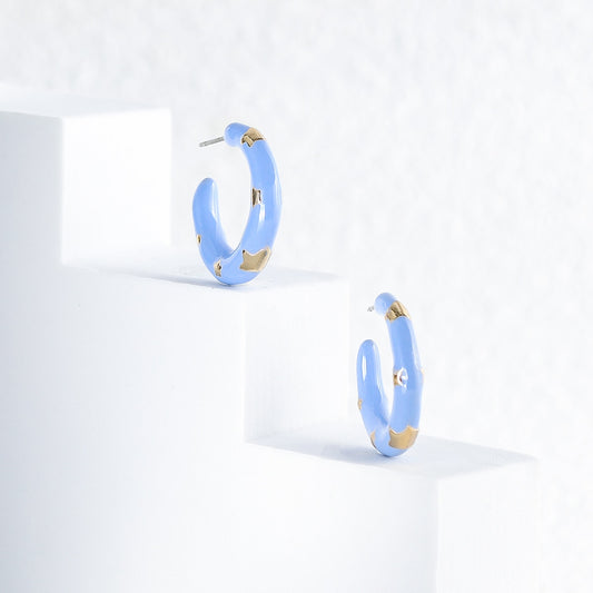 Sky Blue Star C-shaped Hoop Earrings Cartoon Art Women Party Jewelry Ear Fashion