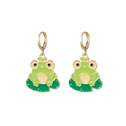 Frog and Leaf Drop Earrings Cartoon Ear Pendants Accessories Women Jewelry