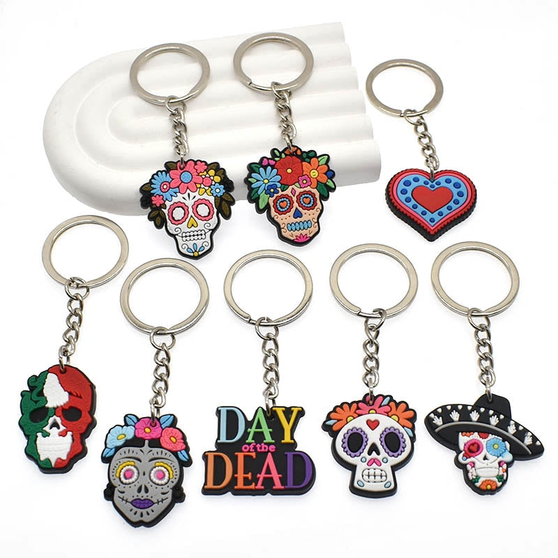 14 Styles Skull Calavera Mexican Day Of The Dead Halloween Keyring Cartoon