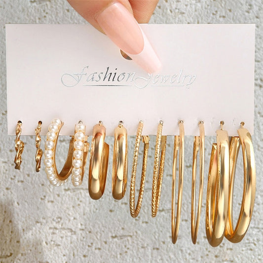 6 Pairs Various Size Hoop Earrings For Women Girl Fashion Modern Jewelry Gift
