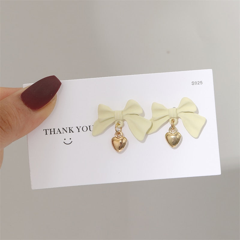 Ivory Bow Stud Earrings Women Hollow Earring Jewelry Accessories
