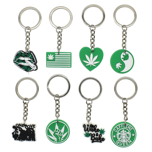 20 Styles Hemp leaf Soft PVC Keychain Smoke Green Rubber Key Ring Hiphop Pendant