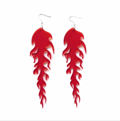 Red Flame Drop Earrings Hip Hop Art Women Party Jewelry Ear Fashion Pendant