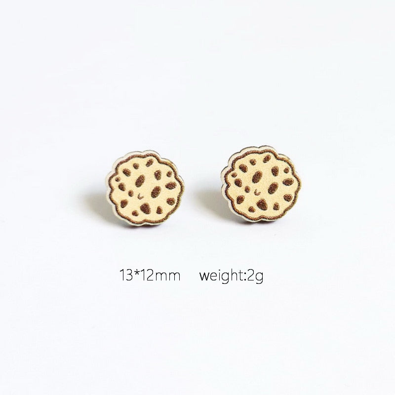 Biscuit Wooden Stud Earrings Trendy Women Fashion Earrings Jewelry Gift