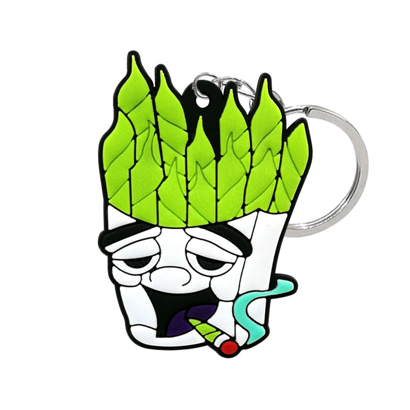 6 Styles PVC Green Leaf Vibes Hemp Leaf Style Keychain Car Keyring Cartoon