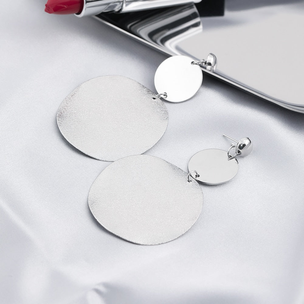 Metal Disks Drop Earrings Women Girl Fashion Trendy Jewelry Accessories