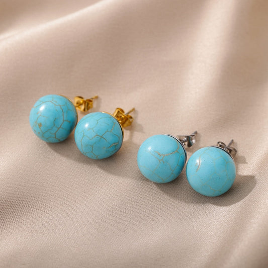 Bohemian Handmade Natural Turquoise Stone Beads Stud Earrings Women Travel