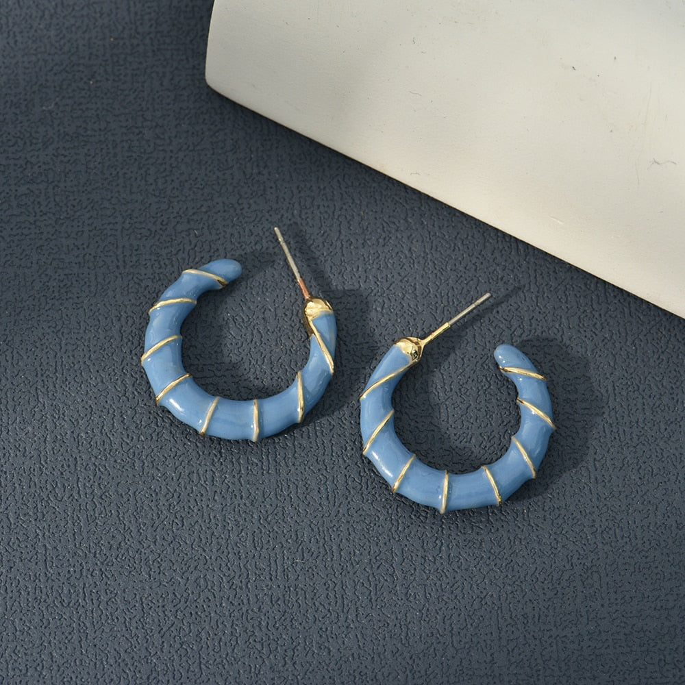 Blue Twisted C-shaped Hoop Earrings Hip Hop Women Party Gift Jewelry Ear Fashion