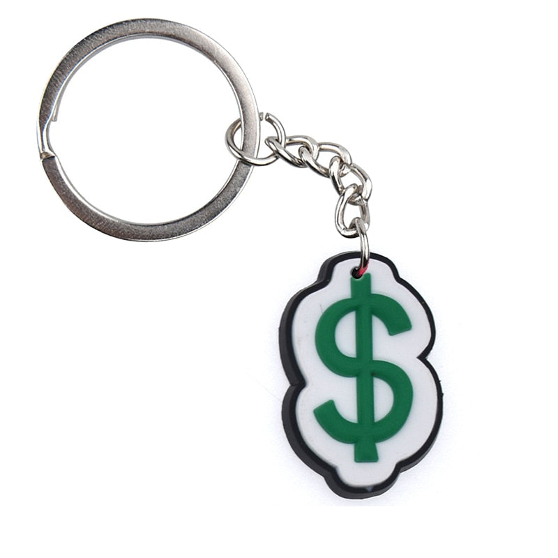 Green Dollar Sign Creative Cartoon PVC Keychain For Keyring Bag Car Key Chain