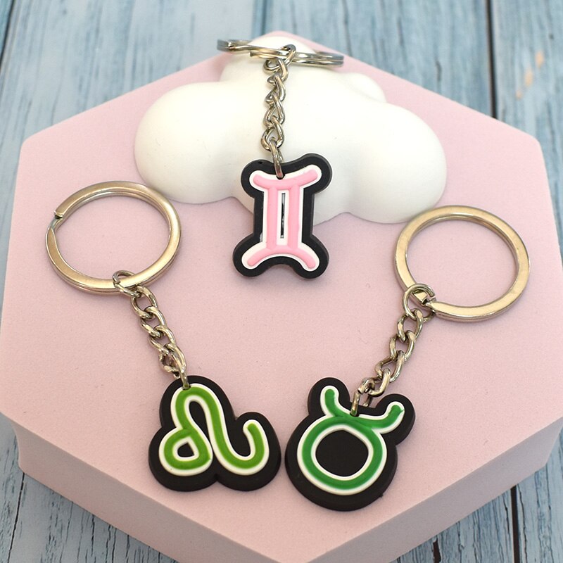 12 Styles Constellation Keychain Zodiac Signs PVC Keychain Key Rings Bag Car