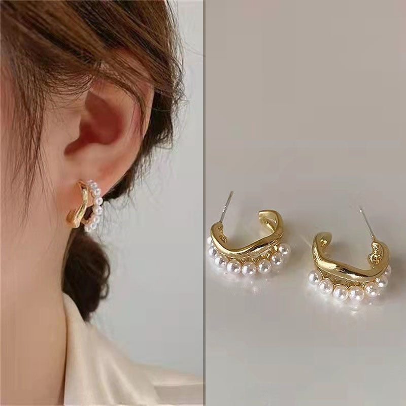 16 Styles Irregular Flower Fish Tail Pearl Stud Earrings Woman Fashion Party